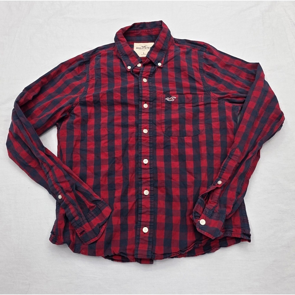 Hollister Red Check Plaid Button Down Shirt Men's Size Large
